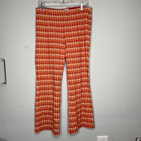 Maeve by Anthropologie Pants Womens Medium Orange Red The Margot Flare Plaid - Picture 1 of 13